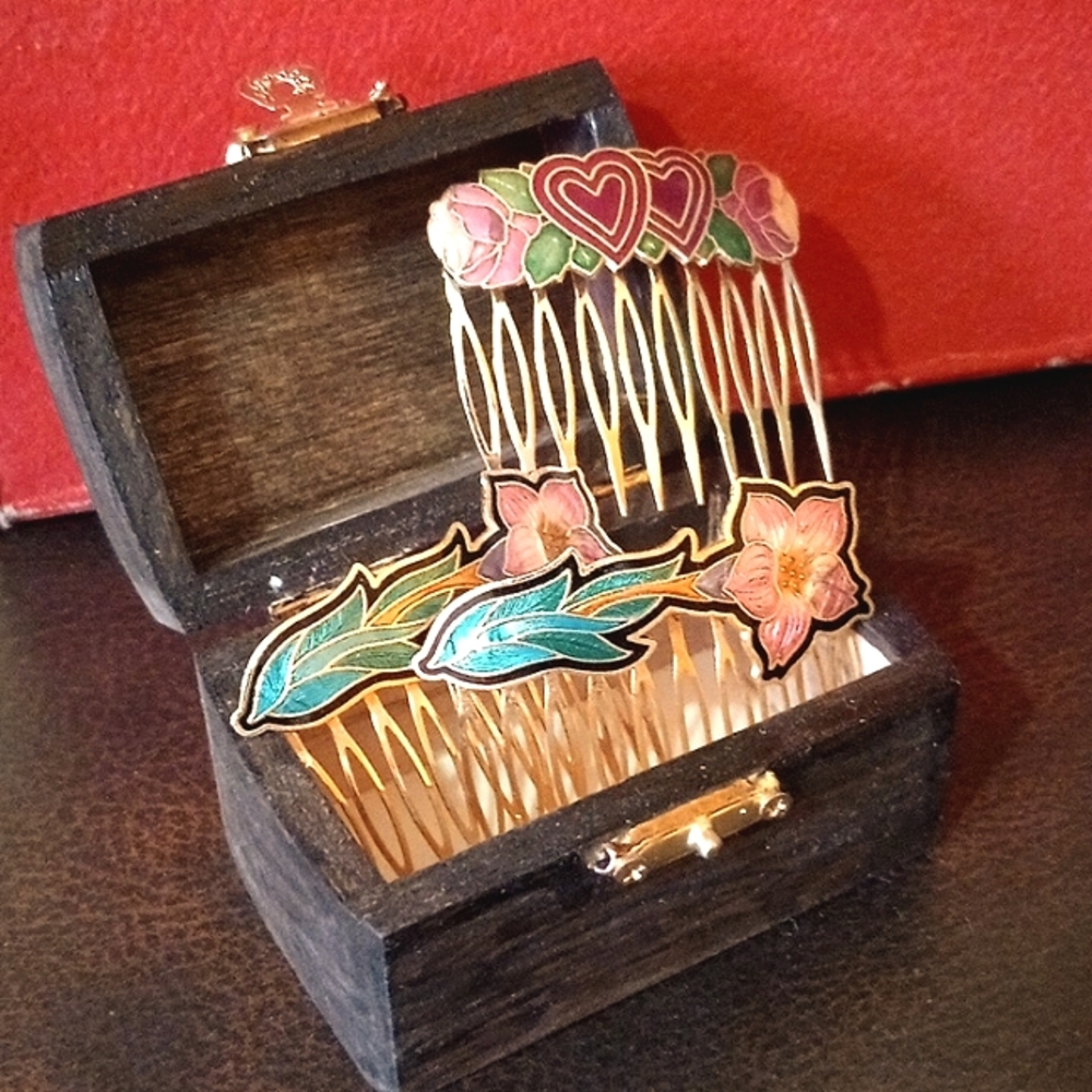 Vintage,hand painted brass hair pins